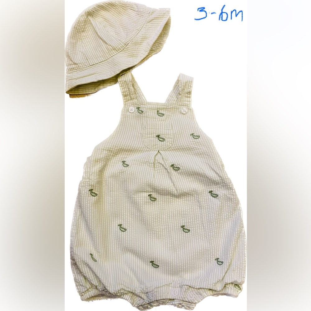 Janie and Jack Green Seersucker Overalls with Hat Size 3-6m